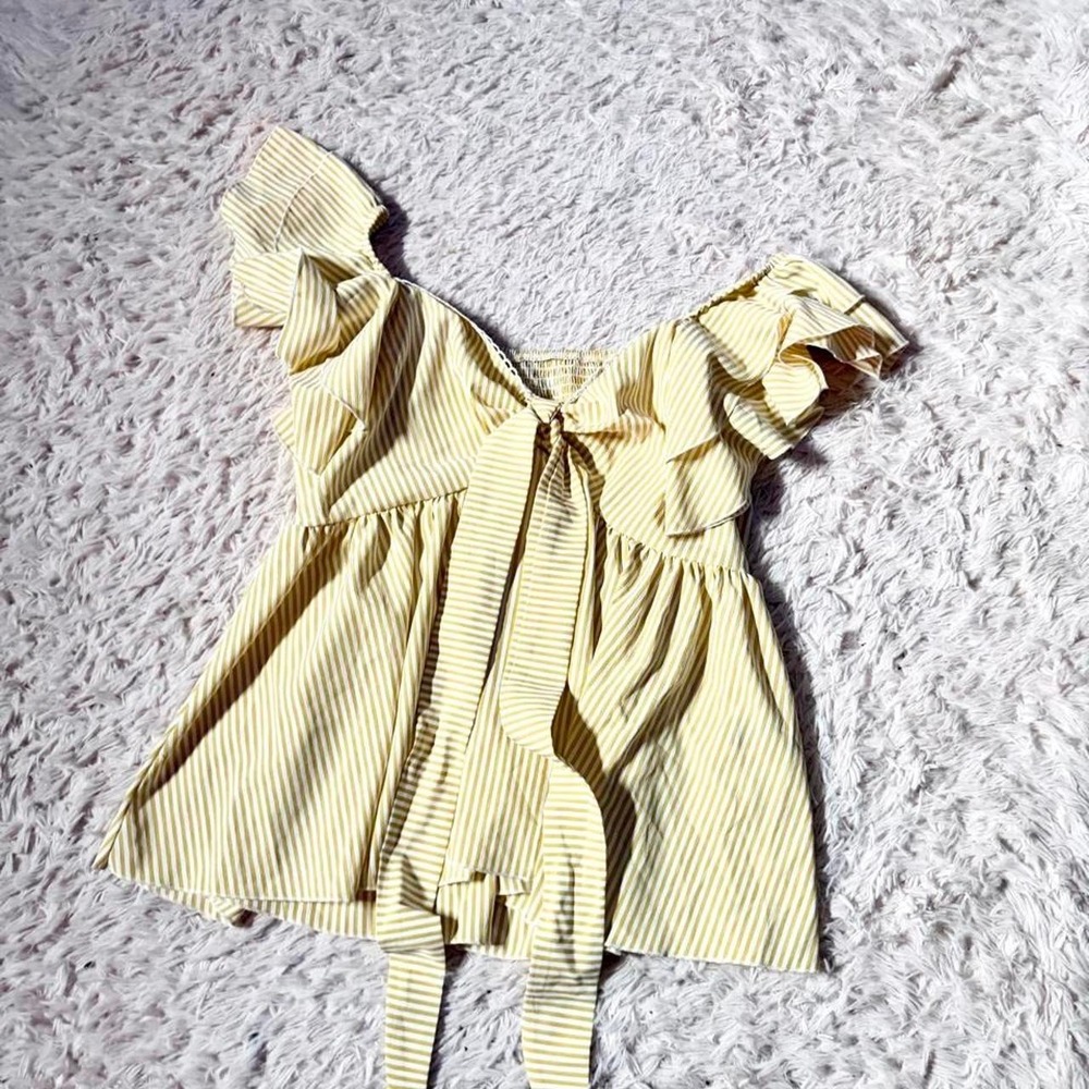 Yellow Pinstripe Delicate Ruffle Cottage Country Cowgirl Babydoll Top Womens XL